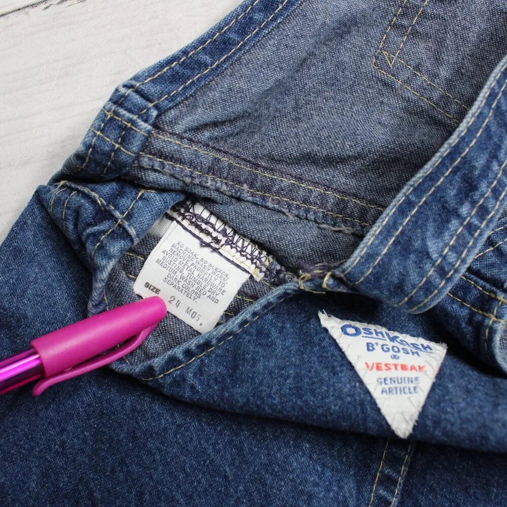 Oshkosh B'gosh Vestbak Denim Bib Overalls Shorts Baby Girl's Size 24 Months USA